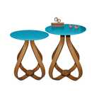 Kit Mesa De Canto Cebola Com Vidro 50cm - Azul Turquesa