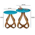 Kit Mesa De Canto Cebola Com Vidro 60cm - Azul Turquesa