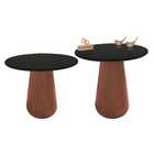 Kit Mesa De Canto Com Vidro 50cm E Base Cone Envernizada - Pr