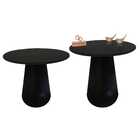 Kit Mesa De Canto Com Vidro 70cm E Base Cone Laqueada - Preta