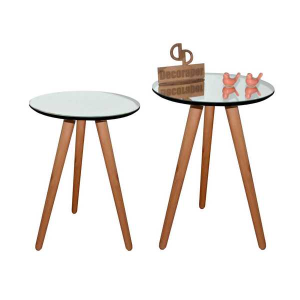 Kit Mesa De Canto Tripé Com Espelho 35cm - Preta