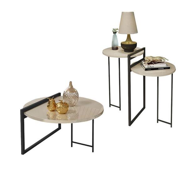 Kit Mesa De Centro Com Mesa Lateral Orquídea Mdf 15mm - Off W