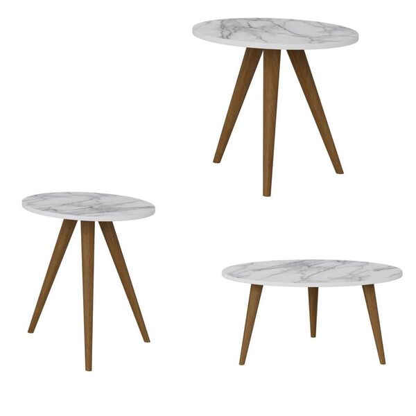 Kit Mesa De Centro E Mesas Laterais Pés Palito Retrô - Be Mob