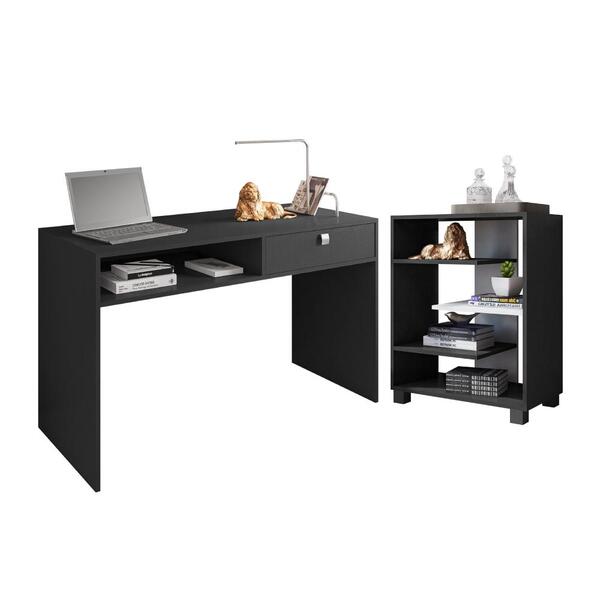 Kit Mesa De Computador E Armário Pequeno Janine Preto