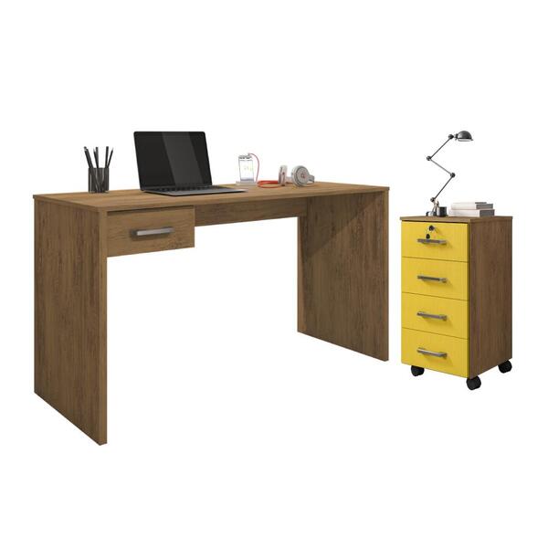 Kit Mesa De Computador E Gaveteiro Dakar Freijó