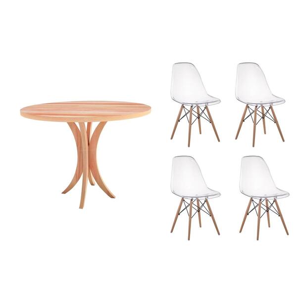 Kit Mesa De Jantar 90cm Tampo De Madeira + 04 Cadeiras Charle