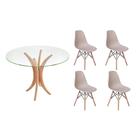 Kit Mesa De Jantar 90cm Tampo De Vidro + 04 Cadeiras Charles