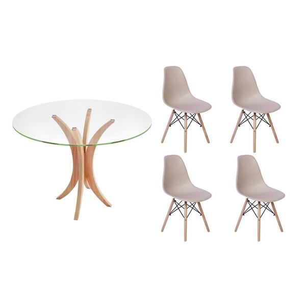 Kit Mesa De Jantar 90cm Tampo De Vidro + 04 Cadeiras Charles