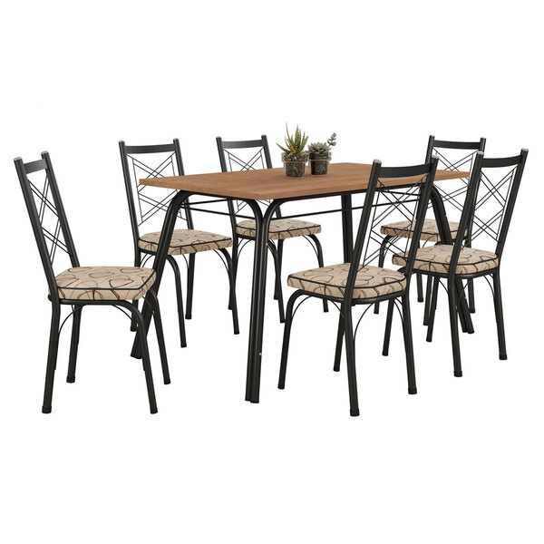 Kit Mesa De Jantar Anne 136cm Com 06 Cadeiras Delaware Cedro