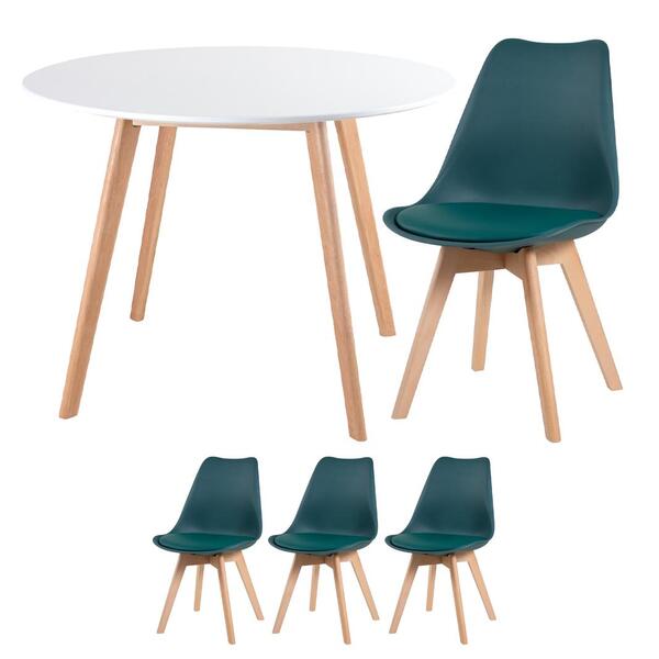 Kit - Mesa De Jantar Leda 100 Cm Branco + 3 Cadeiras Estofada