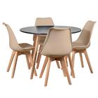 Kit - Mesa De Jantar Leda 100 Cm Preto + 4 Cadeiras Estofadas