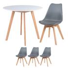 Kit - Mesa De Jantar Leda 90 Cm Branco + 3 Cadeiras Estofadas