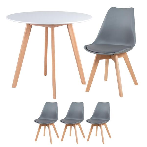 Kit - Mesa De Jantar Leda 90 Cm Branco + 3 Cadeiras Estofadas