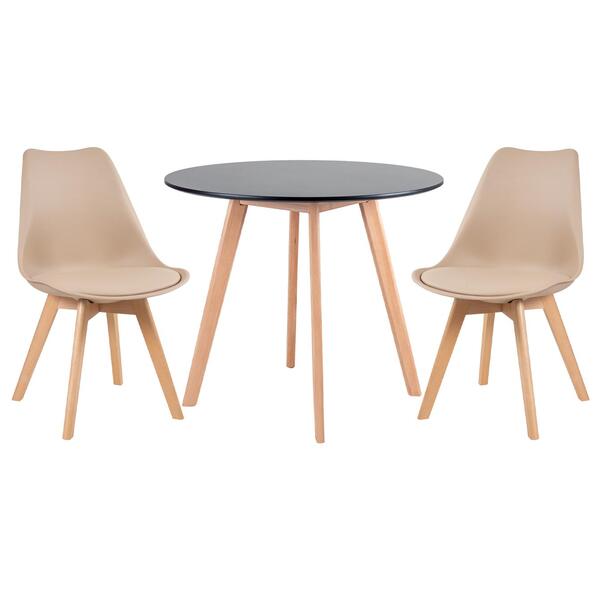 Kit - Mesa De Jantar Leda 90 Cm Preto + 2 Cadeiras Estofadas