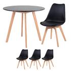 Kit - Mesa De Jantar Leda 90 Cm Preto + 3 Cadeiras Estofadas