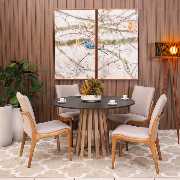 Kit Mesa De Jantar Redonda 120cm Gabi Preto/jade Com 4 Cadeir