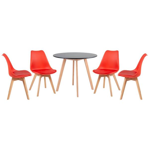 Kit - Mesa De Jantar Redonda 90 Cm Preto + 4 Cadeiras Estofad