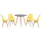 Kit - Mesa De Jantar Redonda 90 Cm Preto + 4 Cadeiras Estofad