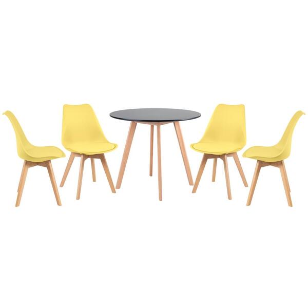Kit - Mesa De Jantar Redonda 90 Cm Preto + 4 Cadeiras Estofad