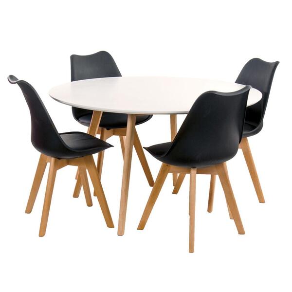 Kit - Mesa De Jantar Redonda Branco 120 Cm + 4 Cadeiras Estof