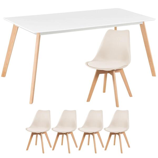 Kit - Mesa De Jantar Retangular 80 X 160 Branco + 4 Cadeiras