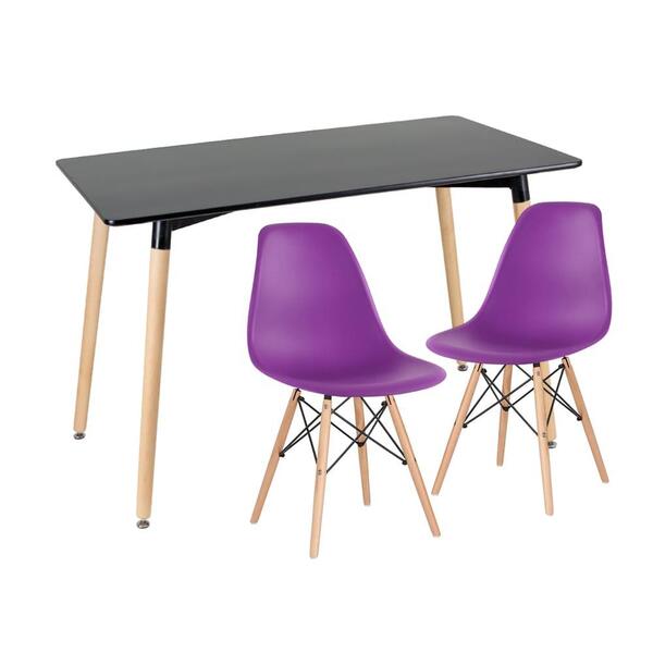 Kit - Mesa De Jantar Retangular Eames 60 X 120 Cm Preto + 2 C