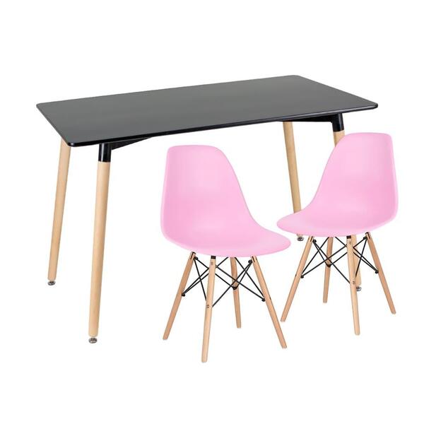 Kit - Mesa De Jantar Retangular Eames 60 X 120 Cm Preto + 2 C