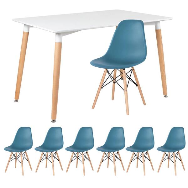 Kit - Mesa De Jantar Retangular Eames 80 X 120 Cm Branco + 6