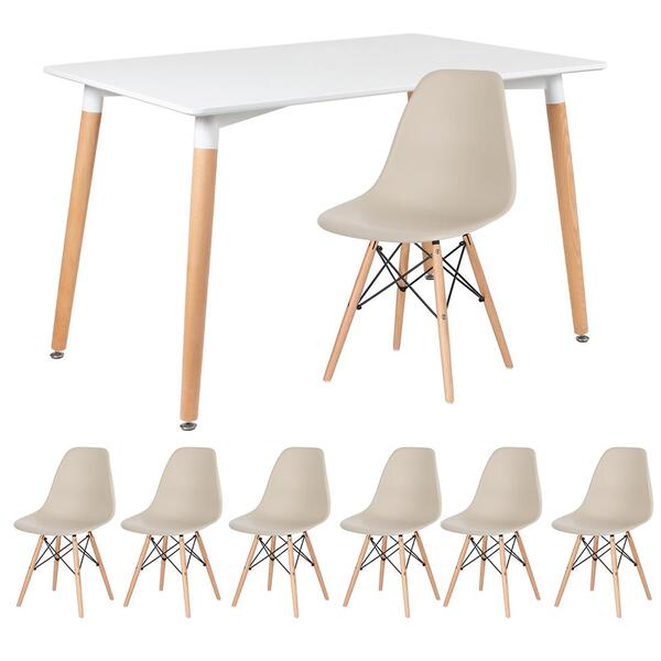 Kit - Mesa De Jantar Retangular Eames 80 X 120 Cm Branco + 6