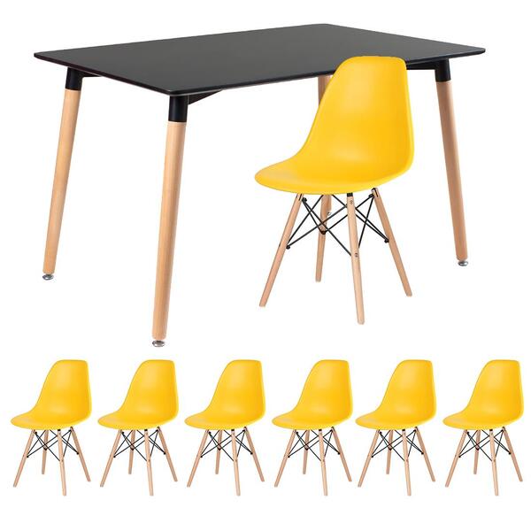 Kit - Mesa De Jantar Retangular Eames 80 X 120 Cm Preto + 6 C
