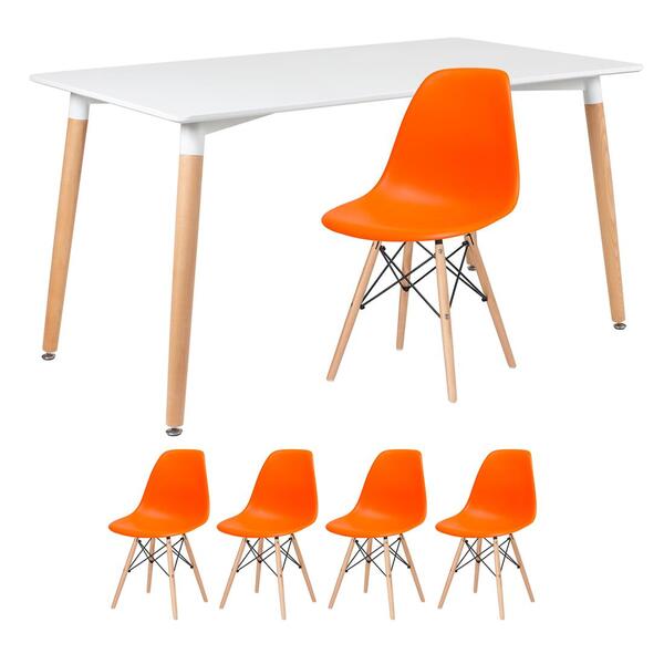 Kit - Mesa De Jantar Retangular Eames 80 X 140 Cm Branco + 4