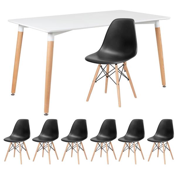 Kit - Mesa De Jantar Retangular Eames 80 X 140 Cm Branco + 6