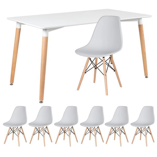 Kit - Mesa De Jantar Retangular Eames 80 X 140 Cm Branco + 6