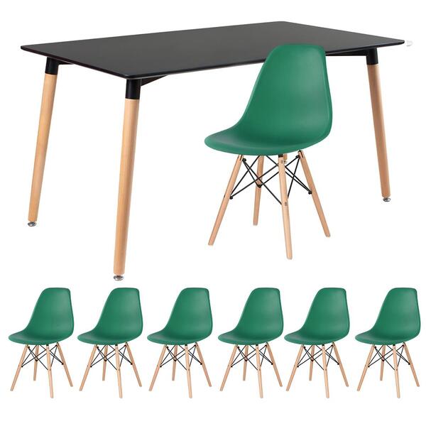 Kit - Mesa De Jantar Retangular Eames 80 X 140 Cm Preto + 6 C
