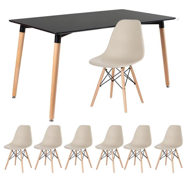 Kit - Mesa De Jantar Retangular Eames 80 X 140 Cm Preto + 6 C
