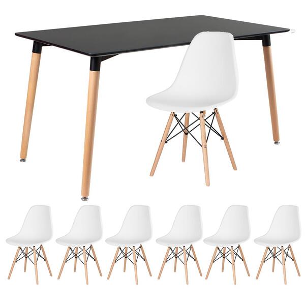Kit - Mesa De Jantar Retangular Eames 80 X 140 Cm Preto + 6 C