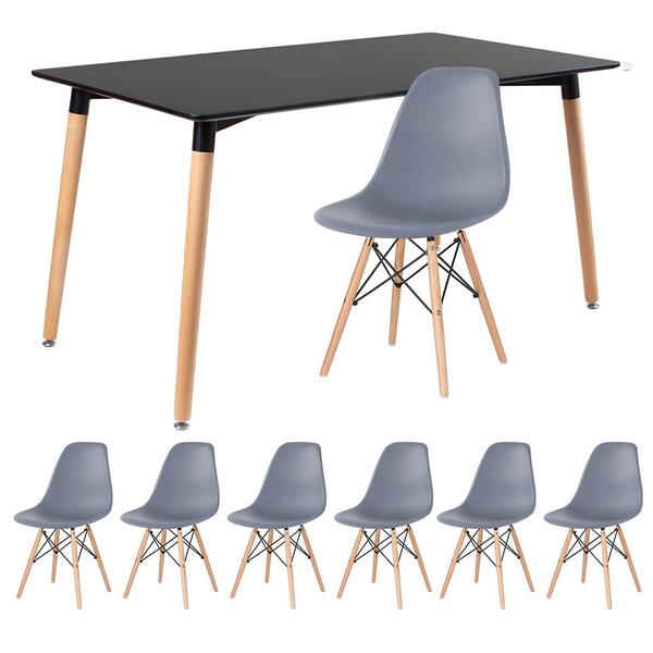 Kit - Mesa De Jantar Retangular Eames 80 X 140 Cm Preto + 6 C
