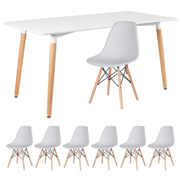 Kit - Mesa De Jantar Retangular Eames 80 X 160 Cm Branco + 6