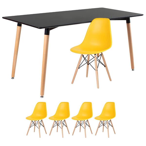 Kit - Mesa De Jantar Retangular Eames 80 X 160 Cm Preto + 4 C