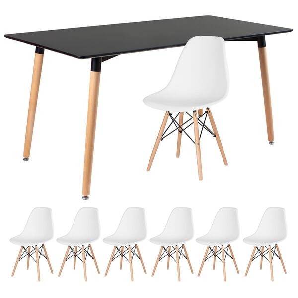 Kit - Mesa De Jantar Retangular Eames 80 X 160 Cm Preto + 6 C