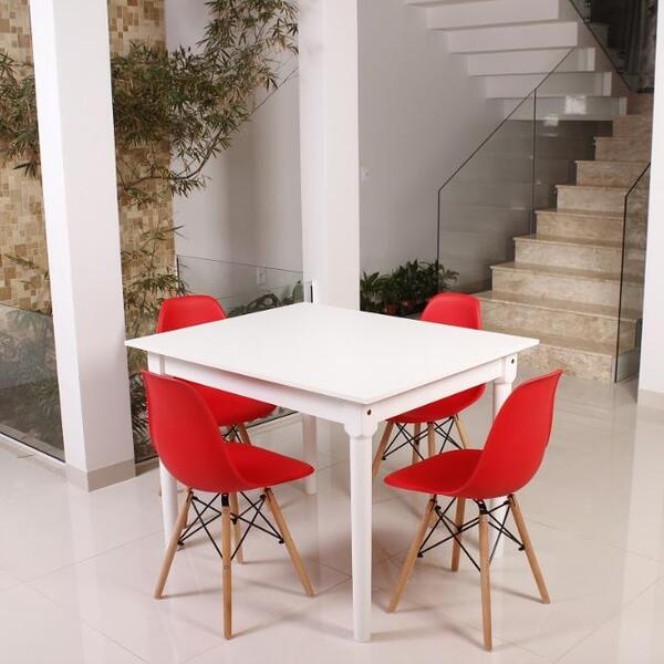 Kit Mesa De Jantar Robust 110x90 Branca + 04 Cadeiras Charles