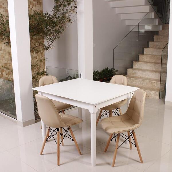 Kit Mesa De Jantar Robust 110x90 Branca + 04 Cadeiras Charles