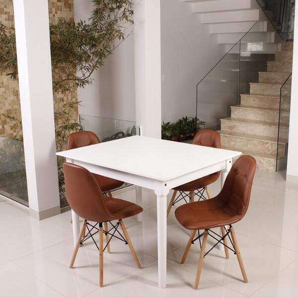 Kit Mesa De Jantar Robust 110x90 Branca + 04 Cadeiras Charles