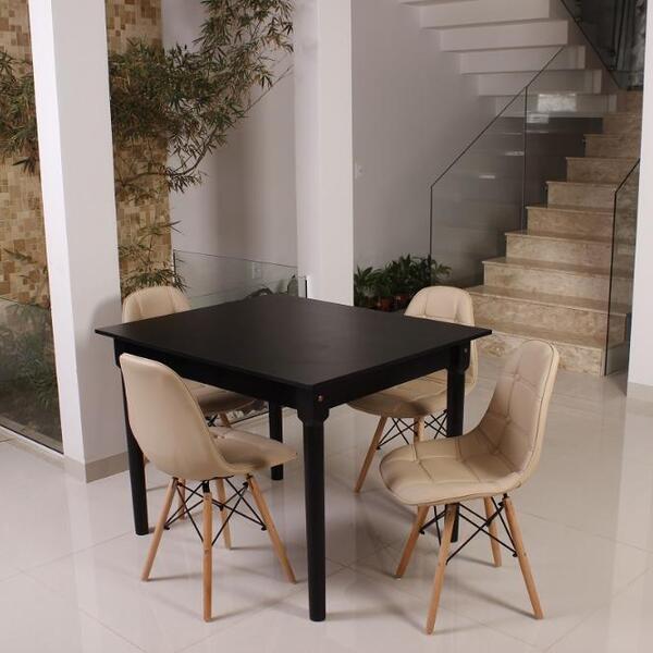 Kit Mesa De Jantar Robust 110x90 Preta + 04 Cadeiras Charles