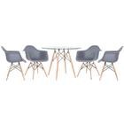 Kit - Mesa De Vidro Eames 100 Cm + 4 Cadeiras Eiffel Daw Cinz