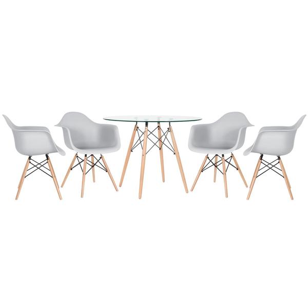 Kit - Mesa De Vidro Eames 100 Cm + 4 Cadeiras Eiffel Daw Cinz