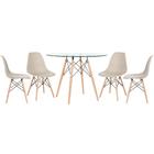 Kit - Mesa De Vidro Eames 100 Cm + 4 Cadeiras Eiffel Dsw Nude