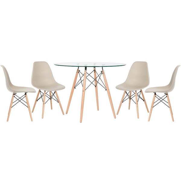 Kit - Mesa De Vidro Eames 100 Cm + 4 Cadeiras Eiffel Dsw Nude