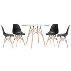 Kit - Mesa De Vidro Eames 100 Cm + 4 Cadeiras Eiffel Dsw Preto