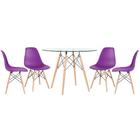 Kit - Mesa De Vidro Eames 100 Cm + 4 Cadeiras Eiffel Dsw Roxo